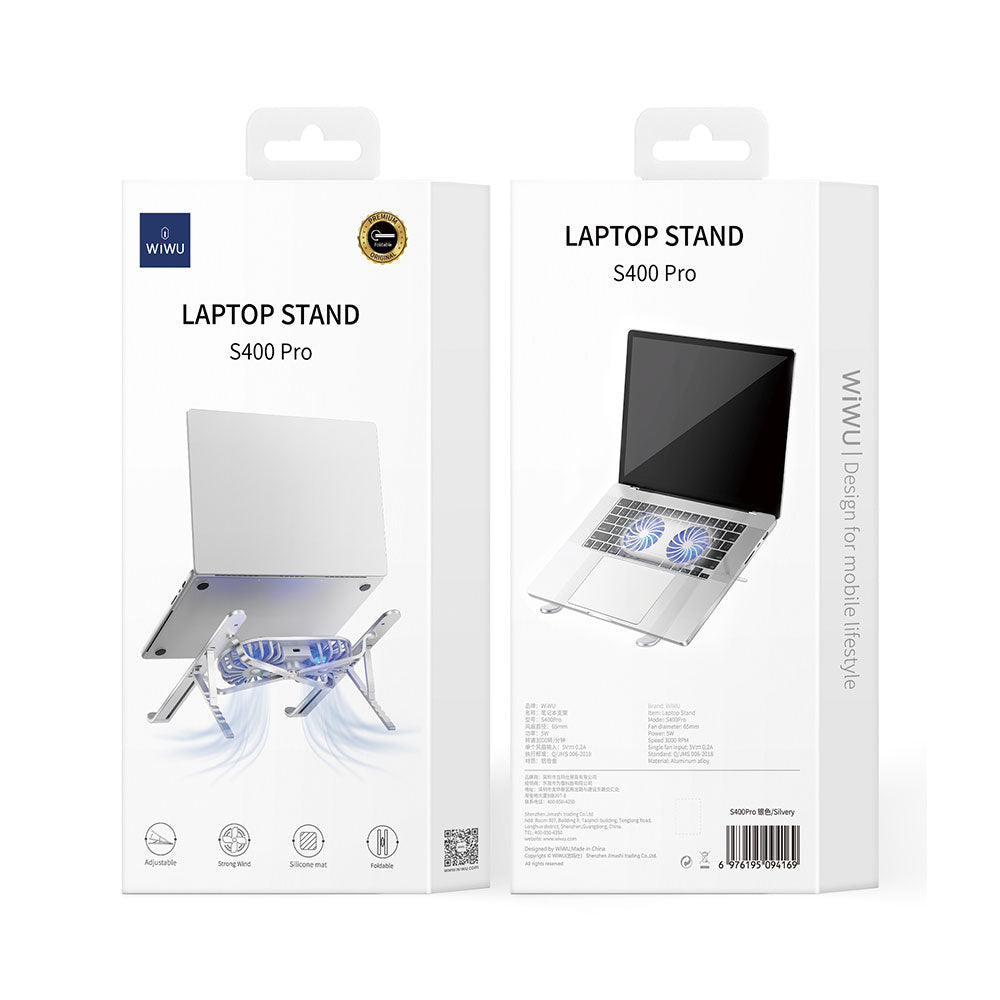 Wiwu S400 Pro Çift Fanlı Işıklı 5W 3000RPM Katlanabilir Ayarlanabilir Laptop Standı