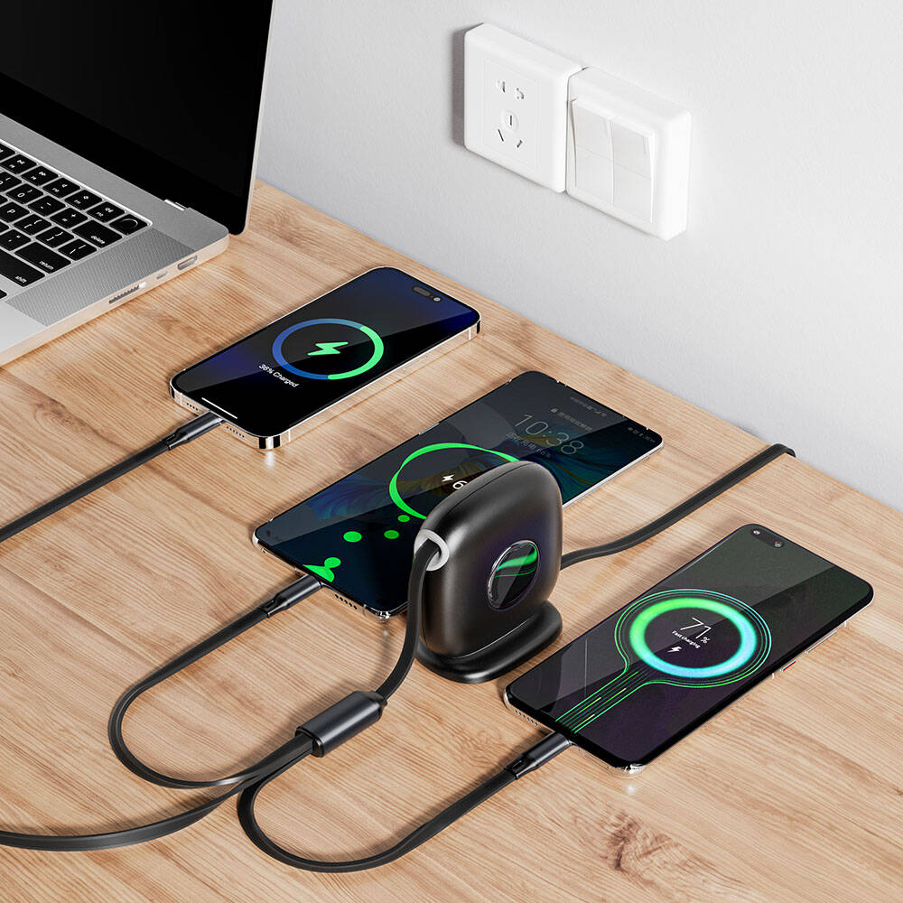 Wiwu Wi-C012 Masaüstü Düzenleyicili Type-C to C+Lightning+Micro Hızlı Şarj Kablosu 1.2M