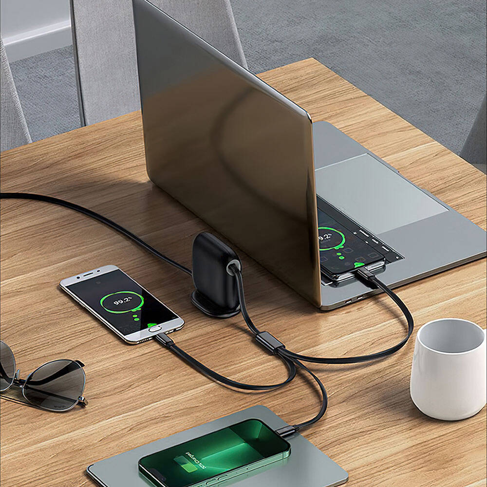 Wiwu Wi-C012 Masaüstü Düzenleyicili Type-C to C+Lightning+Micro Hızlı Şarj Kablosu 1.2M