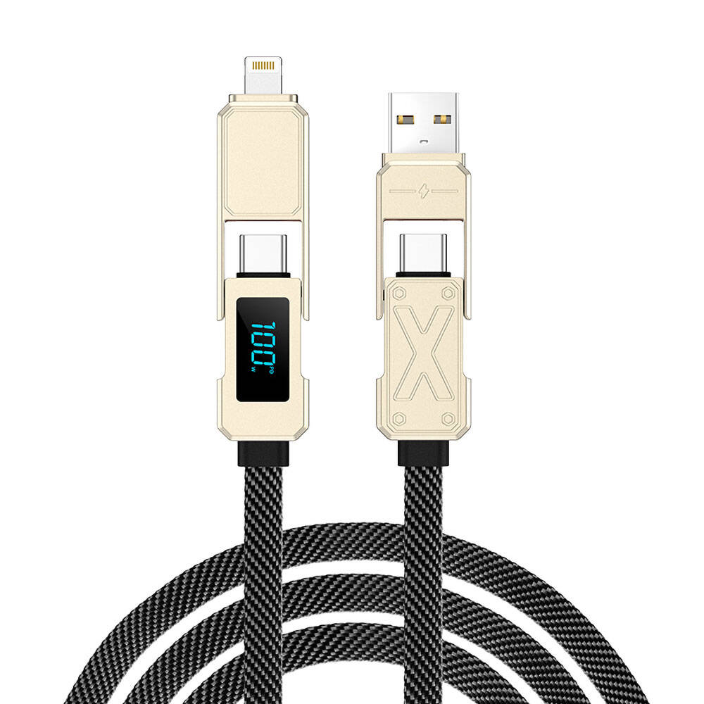 Wiwu Wi-C039 Titan Serisi 4in1 USB-A+Type-C to Type-C+Lightning LED Dijital Göstergeli Şarj ve Data Kablosu 1.5M