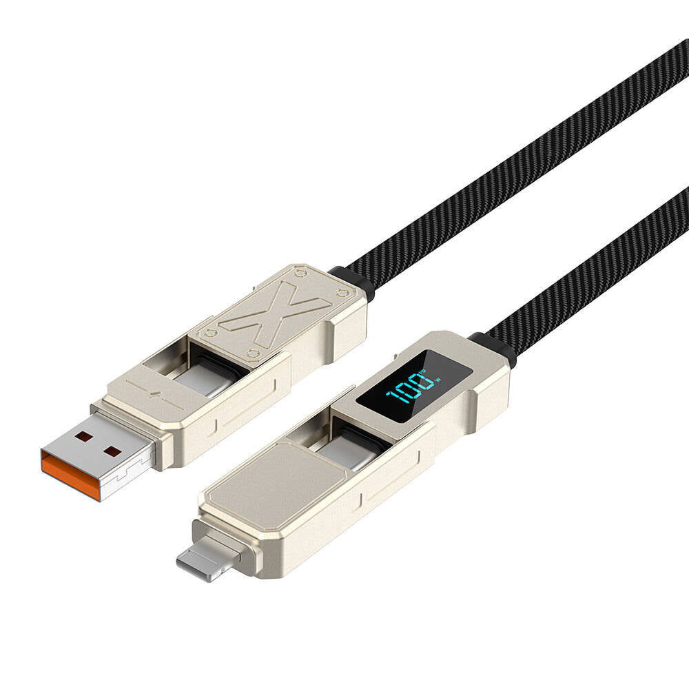 Wiwu Wi-C039 Titan Serisi 4in1 USB-A+Type-C to Type-C+Lightning LED Dijital Göstergeli Şarj ve Data Kablosu 1.5M