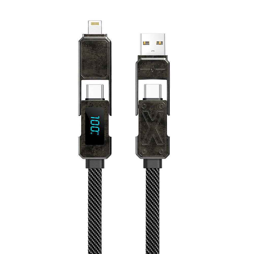 Wiwu Wi-C039 Titan Serisi 4in1 USB-A+Type-C to Type-C+Lightning LED Dijital Göstergeli Şarj ve Data Kablosu 15cm