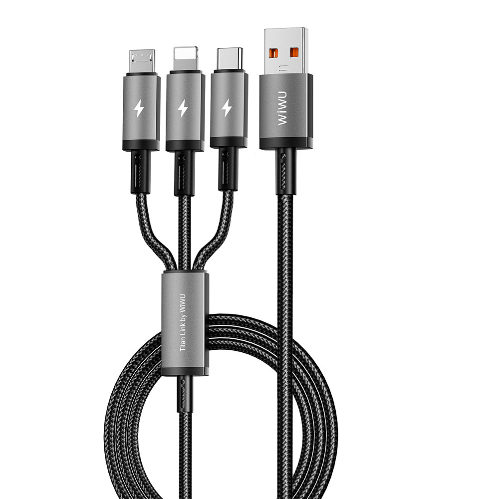 Wiwu Wi-C059 Titanlink Serisi 3in1 USB-A to Lightning – Type-C – Micro Örgülü 66W 1.2m Şarj ve Data Kablosu