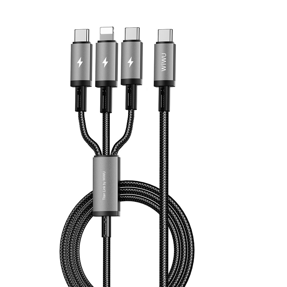 Wiwu Wi-C060 Titanlink Serisi 3in1 Type-C to Lightning – 2xType-C Örgülü 60W 1.2m Şarj ve Data PD Kablosu