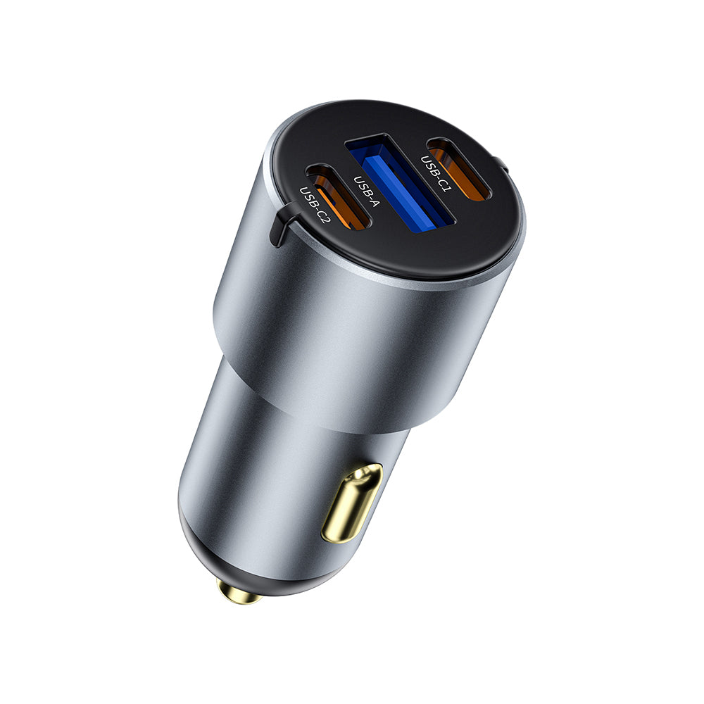 Wiwu Wi-CC032 Nano Pro Serisi Dual Type-C + USB-A Hızlı Şarj Özellikli Akım Korumalı Araç Şarj Aleti PD VE QC3.0 60W
