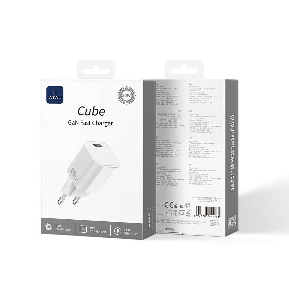 Wiwu Wi-G014 Cube Serisi GaN Tech PD  20W Hızlı Şarj Özellikli Mini Şarj Başlığı