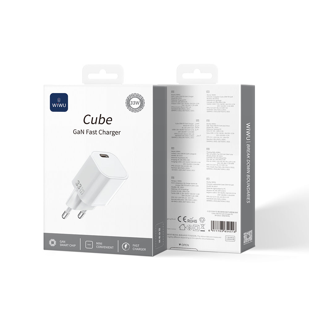 Wiwu Wi-G015 Cube Serisi GaN Tech PD 33W Hızlı Şarj Özellikli Mini Şarj Başlığı