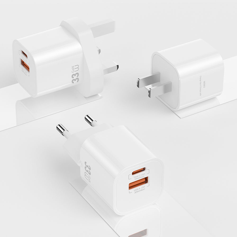 Wiwu Wi-G017 Cube Serisi Type-C PD & USB-A GaN Tech PD 33W Hızlı Şarj Özellikli Mini Şarj Başlığı