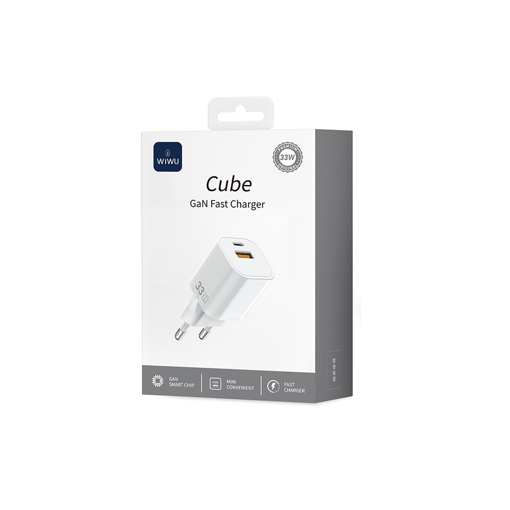 Wiwu Wi-G017 Cube Serisi Type-C PD & USB-A GaN Tech PD 33W Hızlı Şarj Özellikli Mini Şarj Başlığı