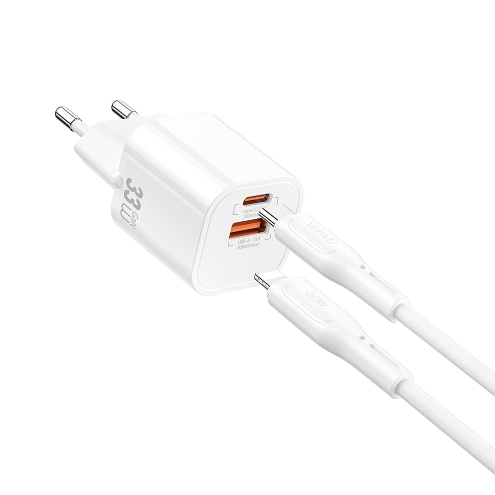 Wiwu Wi-G018 Cube Serisi Type-C to Lightning GaN Tech PD 33W Hızlı Şarj Özellikli Kablolu Şarj Seti