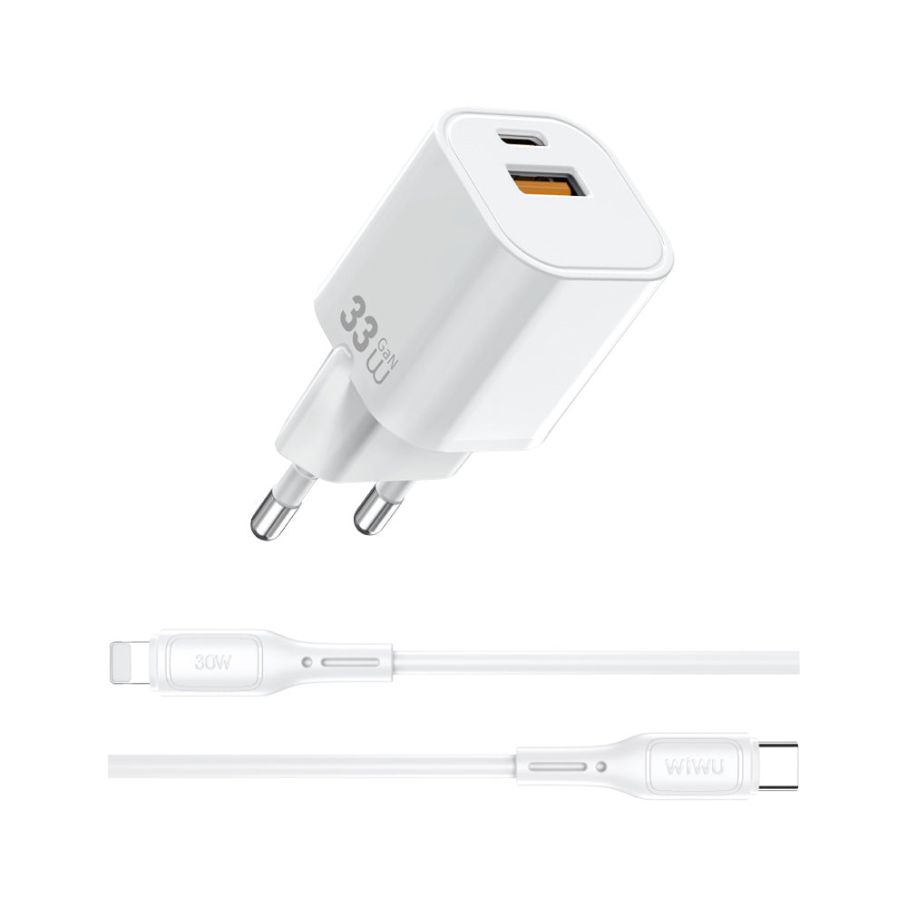Wiwu Wi-G018 Cube Serisi Type-C to Lightning GaN Tech PD 33W Hızlı Şarj Özellikli Kablolu Şarj Seti