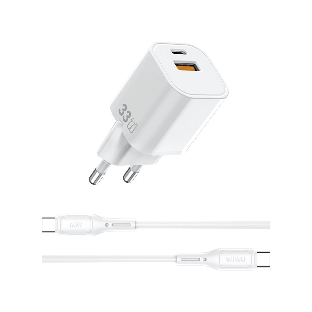 Wiwu Wi-G018 Cube Serisi Type-C to Type-C GaN Tech PD 33W Hızlı Şarj Özellikli Kablolu Şarj Seti