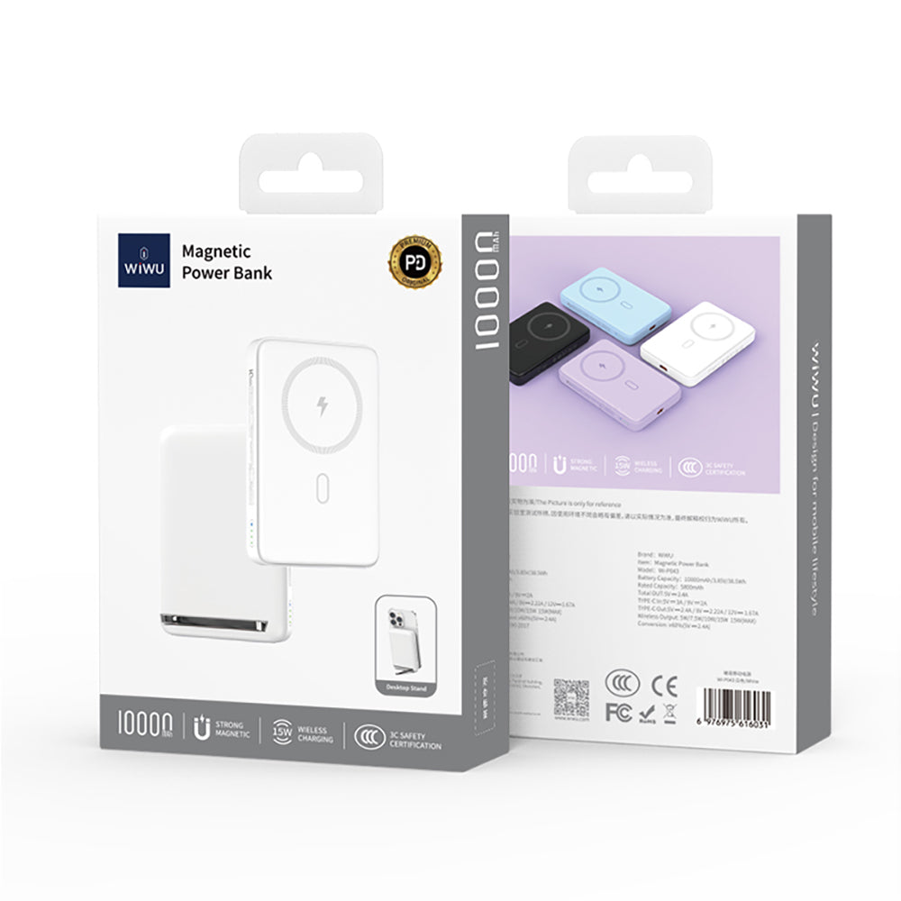 Wiwu Wi-P043 LED Işık Göstergeli Standlı Taşınabilir M-safe Kablosuz Powerbank 10.000mAh 15W