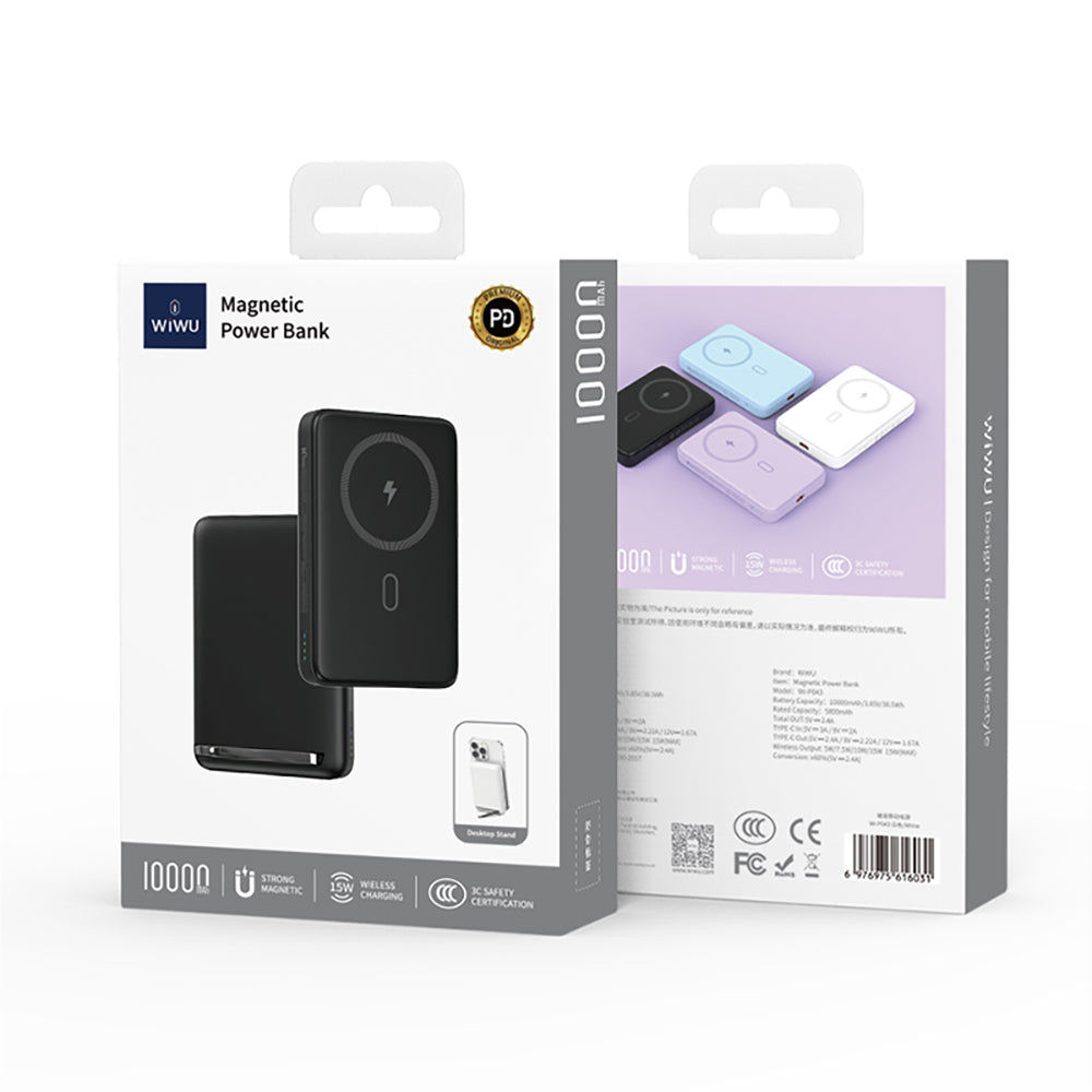 Wiwu Wi-P043 LED Işık Göstergeli Standlı Taşınabilir M-safe Kablosuz Powerbank 10.000mAh 15W