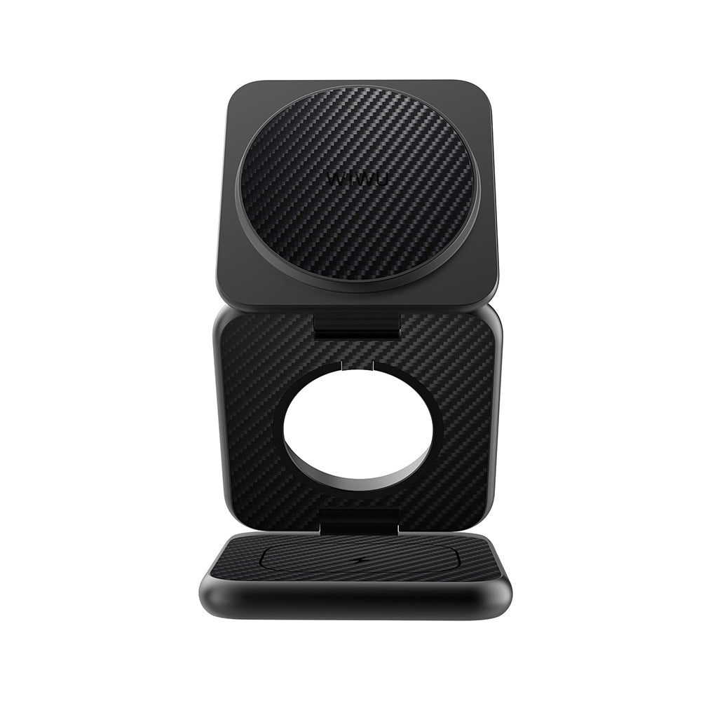Wiwu Wi-W035 3 in 1 Magnetik Hızlı Şarj Özellikli Aramid Fiber 15W Kablosuz Şarj Standı