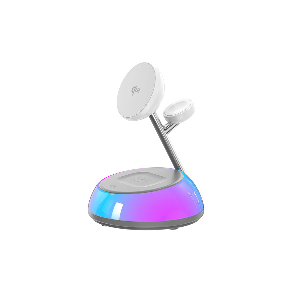 Wiwu Wi-W036 Qi2 3 in 1 Magnetik Hızlı Şarj Özellikli Ambiyans Işıklı 15W Kablosuz Şarj Standı