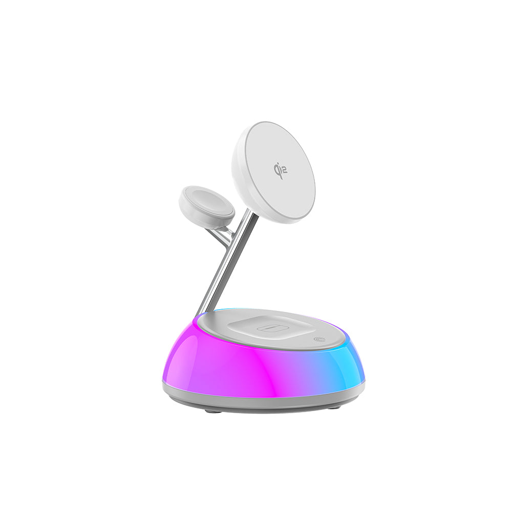 Wiwu Wi-W036 Qi2 3 in 1 Magnetik Hızlı Şarj Özellikli Ambiyans Işıklı 15W Kablosuz Şarj Standı