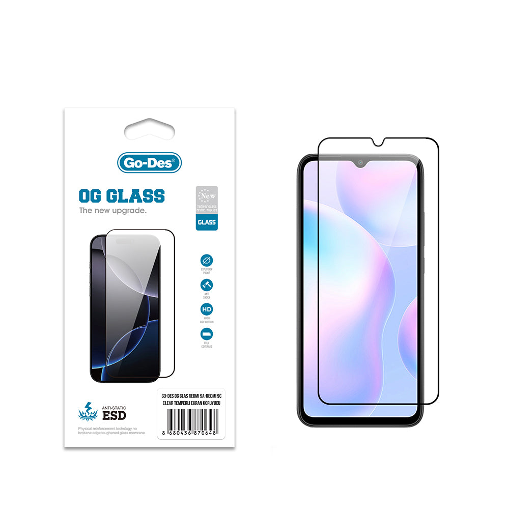 Go Des Xiaomi Redmi 9A / 9C OG Glass Antistatik Temperli Cam Ekran Koruyucu