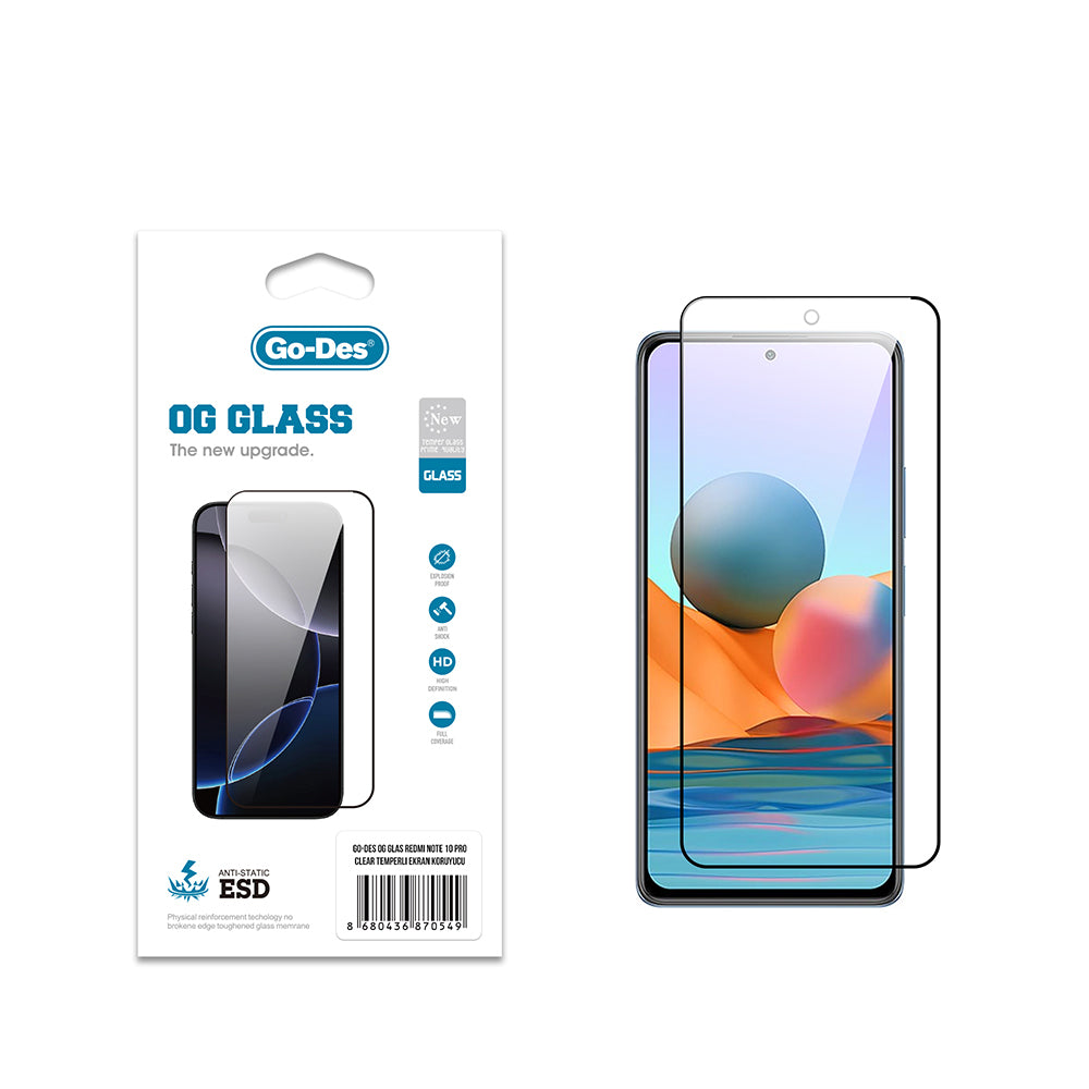 Go Des Xiaomi Redmi Note 10 Pro OG Glass Antistatik Temperli Cam Ekran Koruyucu
