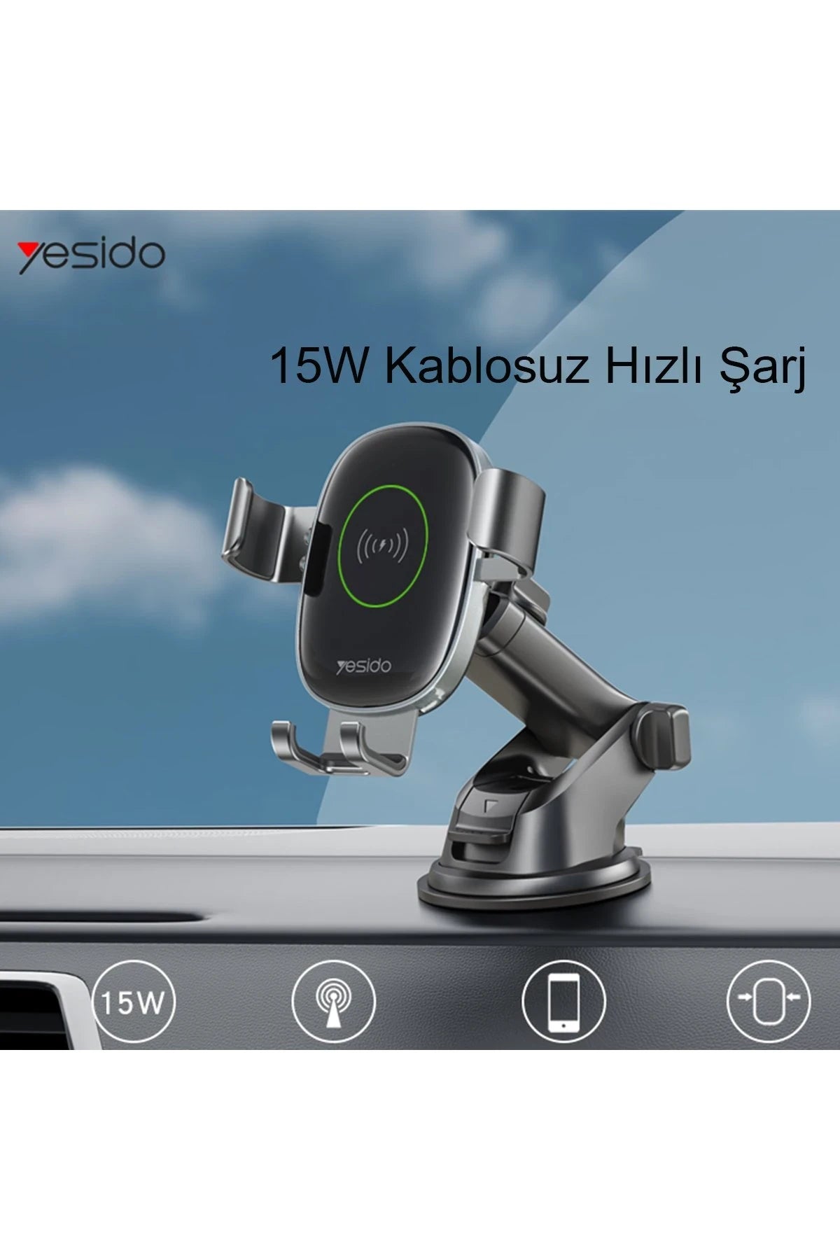 Yesido C123 Vantuzlu 15W Kablosuz Şarjlı Araç Tutucu