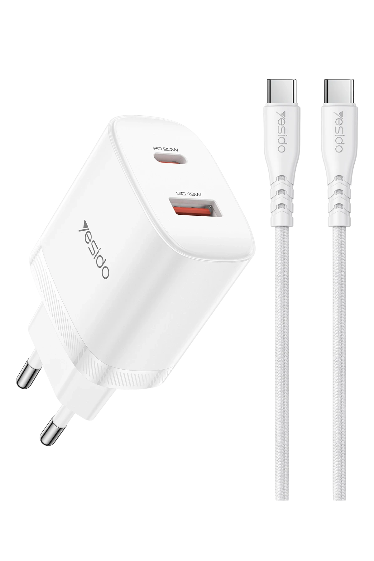 Yesido YC106 20W USB-A ve Type-C Çıkışlı Type-C to Type-C Kablolu PD Şarj Cihazı