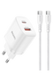 Yesido YC106 20W USB-A ve Type-C Çıkışlı Type-C to Type-C Kablolu PD Şarj Cihazı