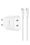 Yesido YC109 45W Çift Type-C Çıkışlı ve 1M Type-C to Type-C Kablolu PD Şarj Cihazı