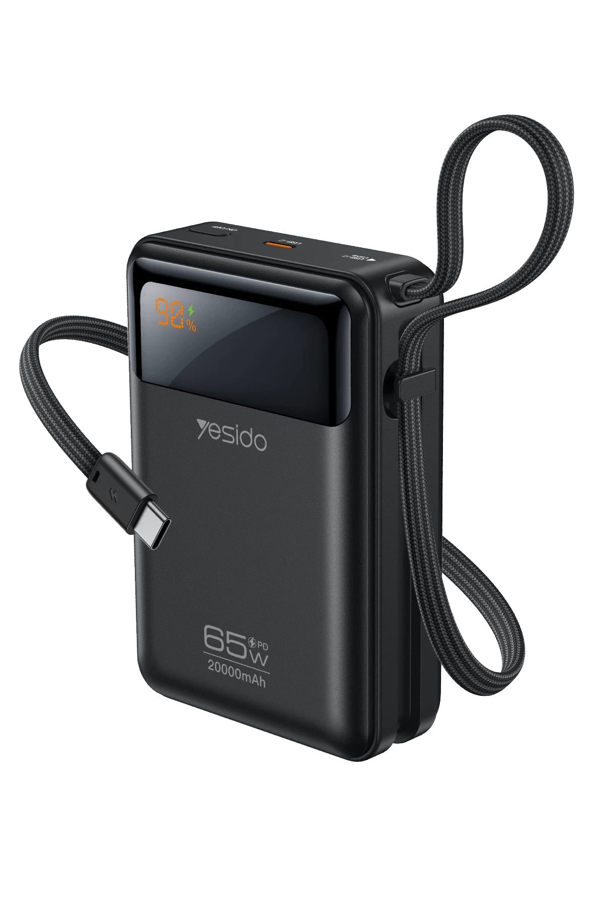 Yesido YP97 Dijital Göstergeli 20.000 mAh 65W Hızlı Şarj Destekli Dahili Type C Kablolu Laptop Şarj Edebilir Powerbank