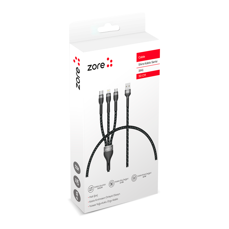 Cepax Shira Serisi 3in1 USB Kablo 30cm